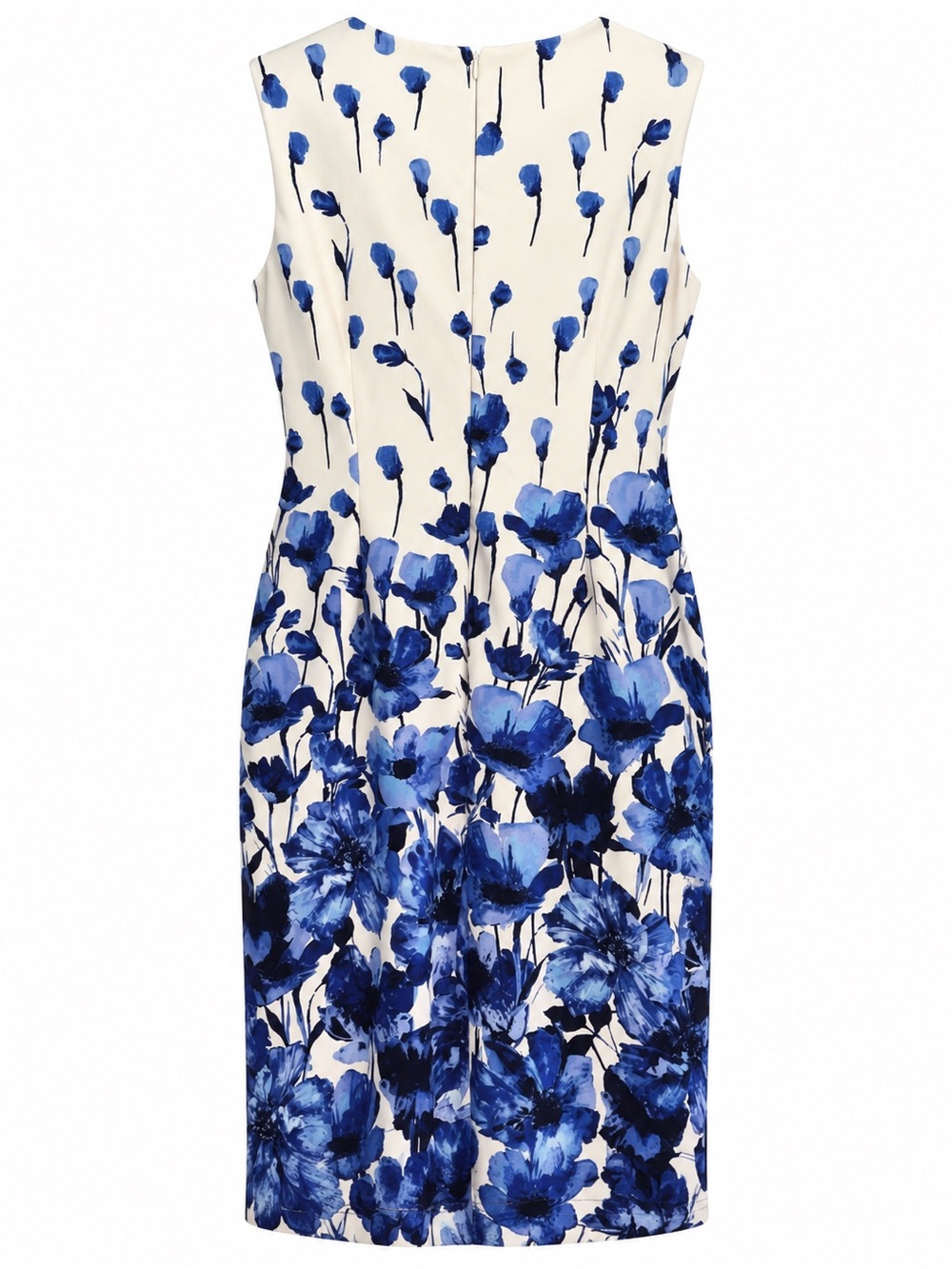 Kasper 16W Blue Watercolor Floral Border Print Sheath Dress - Picture 3 of 5